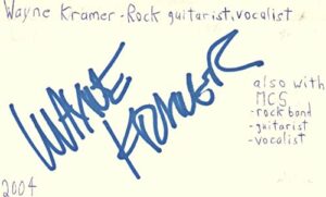 wayne kramer guitarist vocalist mc5 rock band music signed index card jsa coa