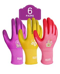 pacific ppe 6 pairs gardening gloves for women and ladies, rubber coated garden gloves, outdoor protective work gloves, medium size fits most, purple & yellow & red