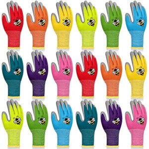 18 pairs kids gardening gloves children garden glove foam rubber coated yard work gloves for kids toddlers youth boys girls (large (age 9-11))