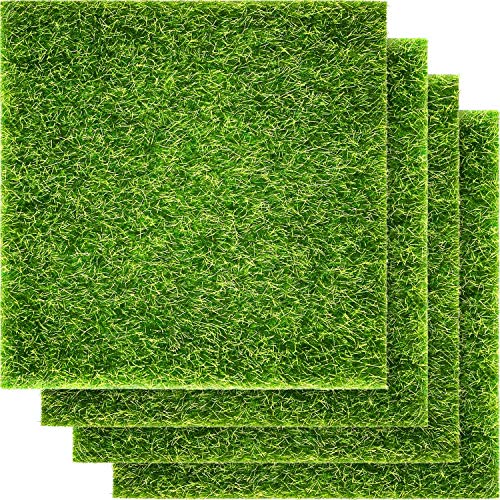 4 Packs Fake Grass for Crafts Artificial Garden Grass for Dollhouse 6 X 6 Inches Miniature Ornament Garden Dollhouse DIY Grass