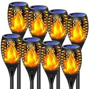 solar lights outdoor, solar torch light with flickering flame waterproof solar flame light landscape decoration outdoor powered lights for yard, patio, garden, porch (black 8 pack)