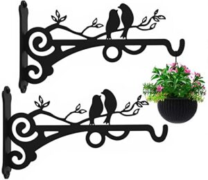 qktxktzy multipurpose hanging basket plant brackets outdoor indoor, heavy duty solid steel plant hangers, wall mounted lantern hooks for garden plants flower light bird feeder, pack of 2 black