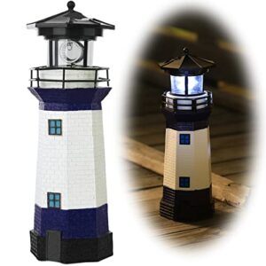 wdlfcgc solar powered lighthouse – 12″ tall solar lighthouse with rotating beacon, 360 degree rotating lighthouse decoration, best lighthouse gifts for children(octagon blue)