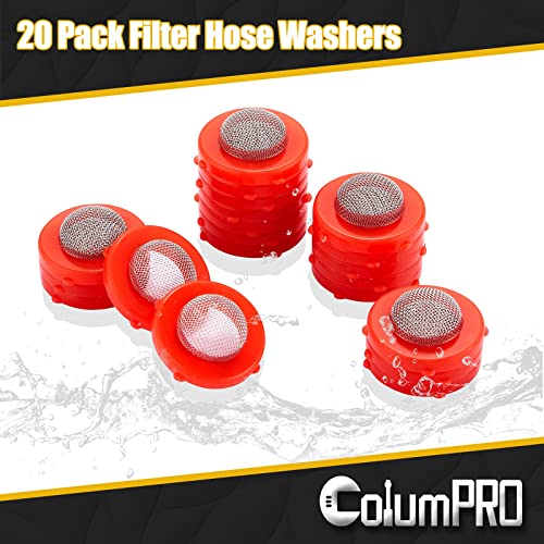ColumPRO 20 Pieces Stainless Steel Hose Coupling Filter Silicone Washers, Silicone Washer Hose Filters,Fittings fit Standard for 3/4 Inch Garden Hose Connector and 5/8 Inch Washing Machine