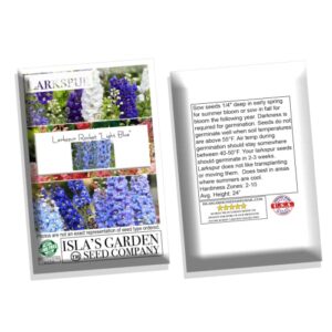 Larkspur Rocket Light Blue Flower Seeds, 250+ Seeds Per Packet, (Isla's Garden Seeds), Non GMO & Heirloom Seeds, Botanical Name: Consolida ajacis, Great Home Garden Gift