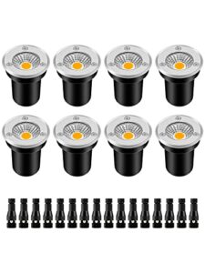 zuckeo low voltage landscape lights led well lights 3w 12v-24v in ground lights ip67 waterproof low voltage landscape lighting flood driveway deck step garden lights outdoor (8 pack warm white)