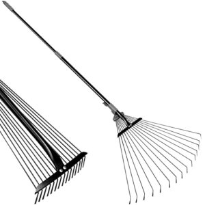 walensee garden leaf rake 64 inch adjustable folding leaves rake tools metal rake with expandable head from 7-22 inch expanding 15 tines shrub rake to collect leaf & poop among lawn and yards 1 pack