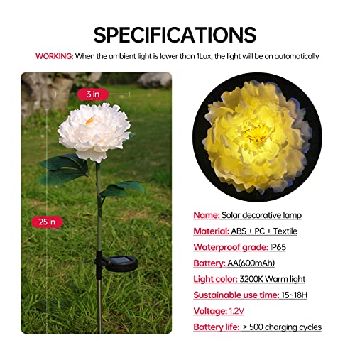 Cmskokm Outdoor Solar Garden Light Yard Decor Garden Decor Solar Flower Lamp Garden Decor Bigger Peony Flower Head Bigger Solar Panel Waterproof Solar Decorative Light for Garden Patio (3 per Box)