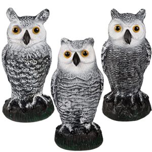 hausse 3 pack fake horned owl decoy, plastic owl, halloween decoration for outdoor garden yard, white & black