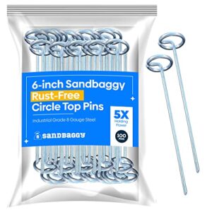 sandbaggy garden staples – landscape staples 6-inch circle top pins for landscaping and sod – landscape pins garden stakes weed barrier pins (100 pins)