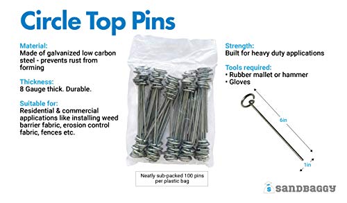 Sandbaggy Garden Staples - Landscape Staples 6-inch Circle Top Pins for Landscaping and SOD - Landscape Pins Garden Stakes Weed Barrier Pins (100 Pins)