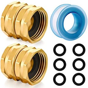 yelun solid brass garden hose fittings connectors adapter heavy duty brass repair female to female double female faucet leader coupler ​dual water hose connector(3/4″ght) 2 pcs