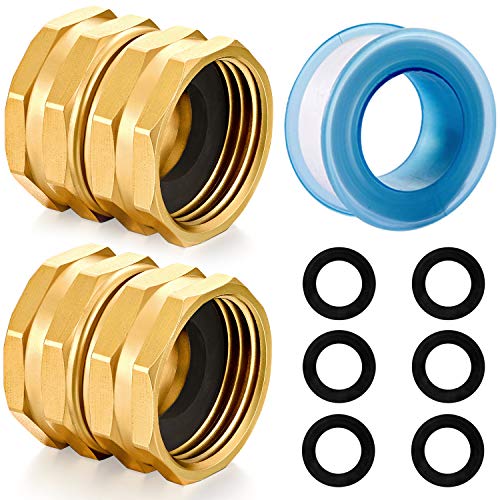 YELUN Solid brass Garden Hose Fittings Connectors Adapter Heavy Duty Brass Repair female to female double female faucet leader coupler ​dual water hose connector(3/4"GHT) 2 Pcs