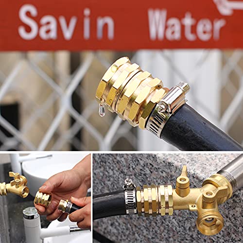 YELUN Solid brass Garden Hose Fittings Connectors Adapter Heavy Duty Brass Repair female to female double female faucet leader coupler ​dual water hose connector(3/4"GHT) 2 Pcs