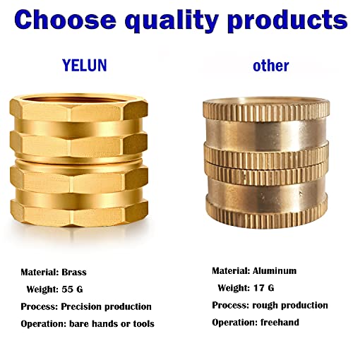 YELUN Solid brass Garden Hose Fittings Connectors Adapter Heavy Duty Brass Repair female to female double female faucet leader coupler ​dual water hose connector(3/4"GHT) 2 Pcs