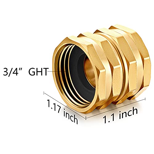 YELUN Solid brass Garden Hose Fittings Connectors Adapter Heavy Duty Brass Repair female to female double female faucet leader coupler ​dual water hose connector(3/4"GHT) 2 Pcs