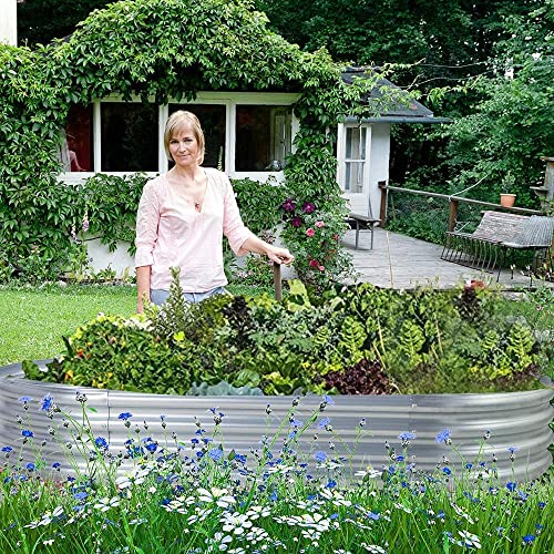 Land Guard Galvanized Raised Garden Bed Kit, Galvanized Planter Raised Garden Boxes Outdoor, Oval Large Metal Raised Garden Beds for Vegetables………