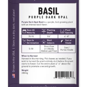 Basil Seeds for Planting Herbs Purple - (Purple Dark Opal) Heirloom Non-GMO Herb Plant Seeds for Home Herb Garden Indoors, Outdoors, and Hydroponics by Gardeners Basics