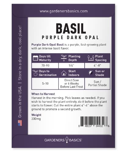 Basil Seeds for Planting Herbs Purple - (Purple Dark Opal) Heirloom Non-GMO Herb Plant Seeds for Home Herb Garden Indoors, Outdoors, and Hydroponics by Gardeners Basics