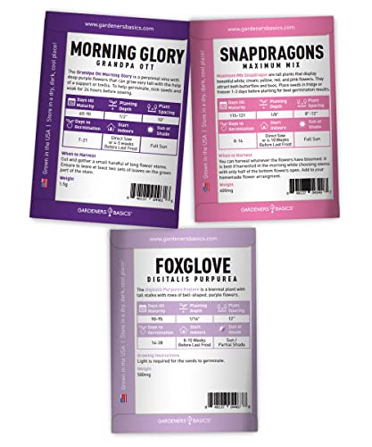 Hummingbird Seeds for Planting Outdoors Flower Seeds (5 Variety Pack) Zinnia, Foxglove, Lupine, Morning Glory, Snapdragons Varieties for Bees, Pollinators Wildflower Seed by Gardeners Basics