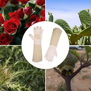 Long Sleeve Leather Gardening Gloves,Puncture resistant,Breathable Pigskin Leather Gauntlet,Rose Pruning Floral Gauntlet Garden Gloves For Women and Men (Medium, Beige)