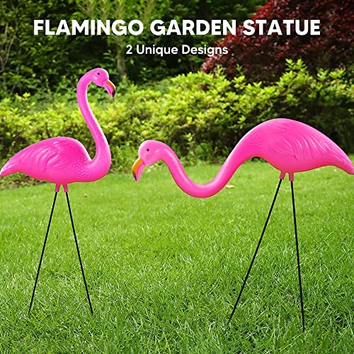 JOYIN Set of 6 Small Pink Flamingo Yard Ornament Stakes Mini Lawn Plastic Flamingo Statue with Metal Legs for Sidewalks, Outdoor Garden Decoration, Luau Party, Beach, Tropical Party Decor, 2 Styles