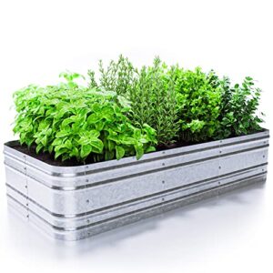 kibaga premium raised garden bed for outdoors – sturdy and easy to assemble galvanized steel planter box – versatile metal planter is perfect to grow your beautiful herbs, vegetables and flowers