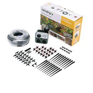raindrip r560dp automatic drip irrigation watering kit with timer for containers and hanging baskets, waters up to 20 plants, includes timer with customizable settings and 20 pc drippers,black