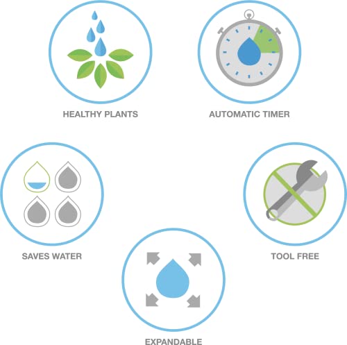 Raindrip R560DP Automatic Drip Irrigation Watering Kit with Timer for Containers and Hanging Baskets, Waters up to 20 Plants, Includes Timer with Customizable Settings and 20 PC Drippers,Black