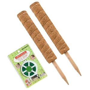 JOYSEUS 30 Inch Moss Pole for Climbing Plants - 2 Pack 15 Inch Coir Totem Pole Plant Support with 65 Feet Garden Twist Tie for Monstera and Potted Plants to Grow Upwards…