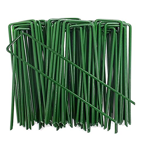 6 Inch Garden Stakes Galvanized Landscape Staples Green U-Type Turf Staples for Artificial Grass Rust Proof Sod Pins Stakes for Securing Yard Fences Weed Barrier Outdoor Wire Cords Tents Tarps 100 Pcs