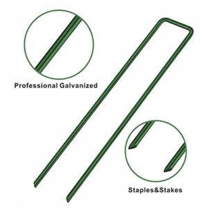 6 Inch Garden Stakes Galvanized Landscape Staples Green U-Type Turf Staples for Artificial Grass Rust Proof Sod Pins Stakes for Securing Yard Fences Weed Barrier Outdoor Wire Cords Tents Tarps 100 Pcs