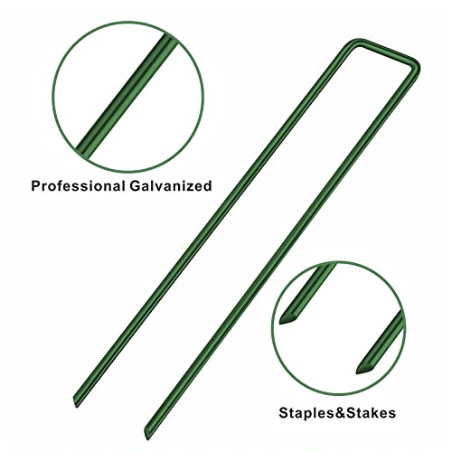 6 Inch Garden Stakes Galvanized Landscape Staples Green U-Type Turf Staples for Artificial Grass Rust Proof Sod Pins Stakes for Securing Yard Fences Weed Barrier Outdoor Wire Cords Tents Tarps 100 Pcs