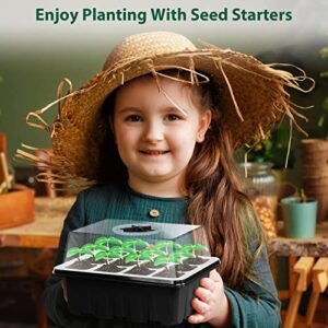 Sfee 5 Pack Seed Starter Tray Kit, 60 Cells Seedling Starter Trays with Humidity Dome and Base Greenhouse Growing Trays, Reusable Seed Germination Seedling Tray with Garden Tools Labels (Black)