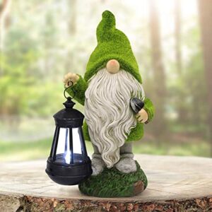lnpnreng solar garden statue of gnome figurine with lantern – outdoor lawn decor flocked for patio, balcony, yard, ornament unique housewarming gift lovers(11.8 inch)