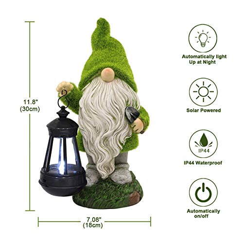 LNPNRENG Solar Garden Statue of Gnome Figurine with Lantern - Outdoor Lawn Decor Flocked for Patio, Balcony, Yard, Ornament Unique Housewarming Gift Lovers(11.8 Inch)