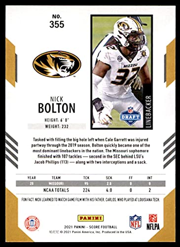 2021 SCORE #355 NICK BOLTON RC FOOTBALL NFL