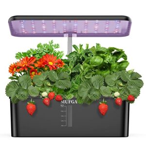 herb garden hydroponics growing system – mufga 12 pods indoor gardening system with led grow light, plants germination kit(no seed) with pump system,height adjustable, ideal gardening gifts for women