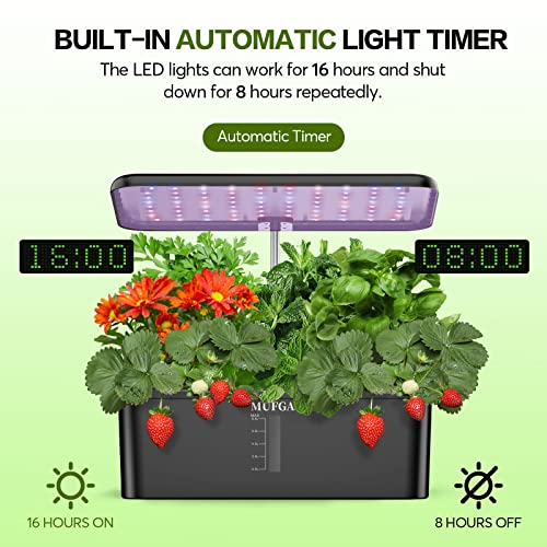 Herb Garden Hydroponics Growing System - MUFGA 12 Pods Indoor Gardening System with LED Grow Light, Plants Germination Kit(No Seed) with Pump System,Height Adjustable, Ideal Gardening Gifts for Women