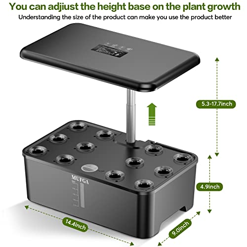 Herb Garden Hydroponics Growing System - MUFGA 12 Pods Indoor Gardening System with LED Grow Light, Plants Germination Kit(No Seed) with Pump System,Height Adjustable, Ideal Gardening Gifts for Women