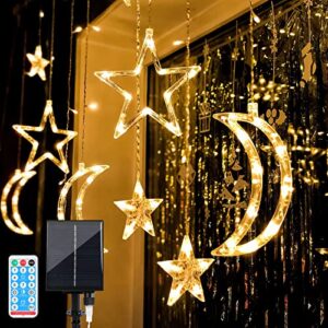 techip solar lights outdoor moons stars lights 138led solar powered string lights outside waterproof patio lights decor for ramadan porch window backyard tent garden,warm white lights with remote