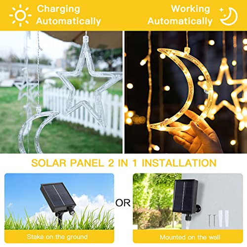 Techip Solar Lights Outdoor Moons Stars Lights 138LED Solar Powered String Lights Outside Waterproof Patio Lights Decor for Ramadan Porch Window Backyard Tent Garden,Warm White Lights with Remote