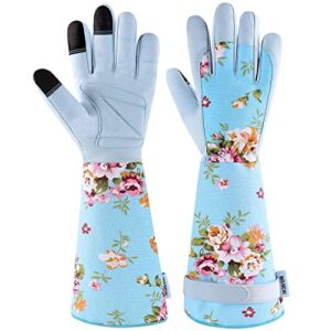 wanchi long garden gloves for women gardening gloves thorn proof rose pruning gloves women’s light protective work gloves for yard & outdoor work blue small
