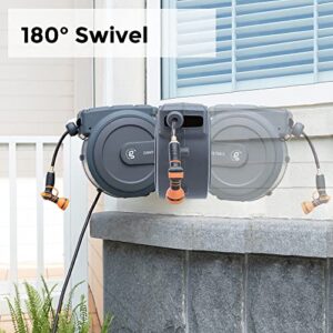 Giraffe Tools AW30 Garden Hose Reel Retractable 100ft x 1/2" with 9 Pattern Nozzle Wall Mounted Auto Rewind Hose Reel, 100ft, Dark Grey