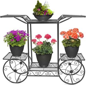 sorbus® garden cart stand & flower pot plant holder display rack, 6 tiers, parisian style – perfect for home, garden, patio (black)