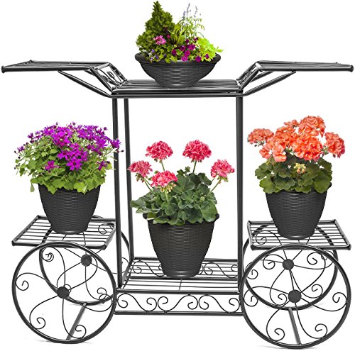 Sorbus® Garden Cart Stand & Flower Pot Plant Holder Display Rack, 6 Tiers, Parisian Style - Perfect for Home, Garden, Patio (Black)