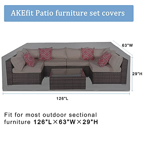 AKEfit Black Patio Furniture Covers 500D Outdoor Furniture Covers Waterproof Heavy Duty Tear-Resistant Garden Furniture Covers for Extra Large Fits for 12 Seats L126 x W63 x H28