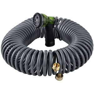 yestar 50ft garden coil hose 3/4″ solid brass connector flexible water hose with high pressure 7-pattern spray nozzle lightweight durable easy to storage kink free