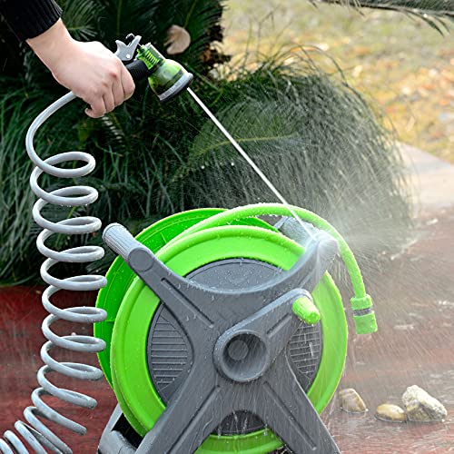 YESTAR 50FT Garden Coil Hose 3/4" Solid Brass Connector Flexible Water Hose with High Pressure 7-Pattern Spray Nozzle Lightweight Durable Easy to Storage Kink Free