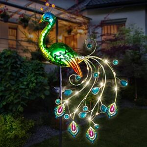 glintoper solar garden lights, 39 inch height outdoor metal peacock decorative garden stakes, mothers day ideal gifts, waterproof path lights lawn stake ornaments for patio pathway yard decoration